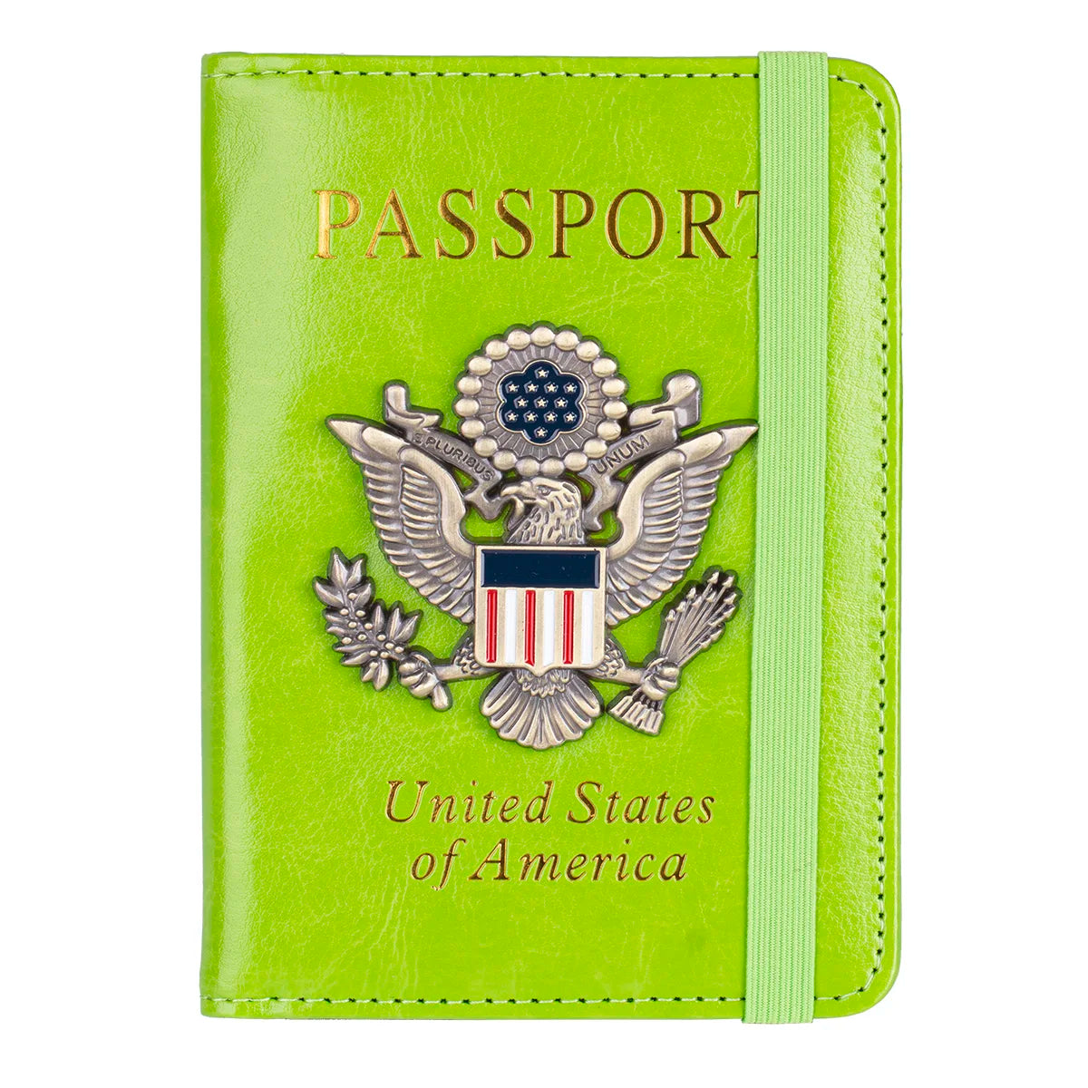 RFID Blocking Leather Passport Holder With 3D Metal Badge, Travel Document Passport Wallet Organizer