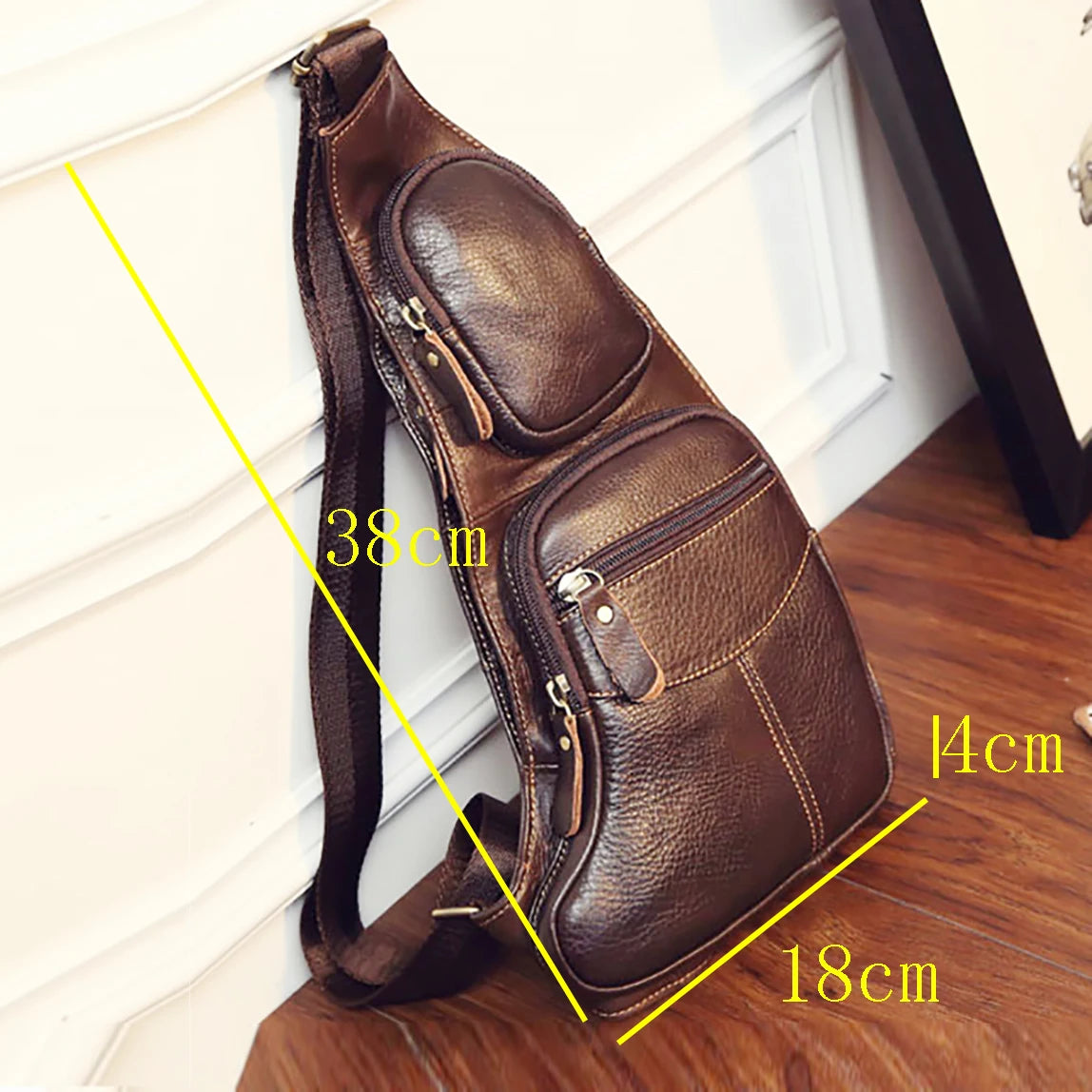 Men Genuine Leather Cross Body Shoulder Sling Backpack Chest Bag Pouch Genuine Leather Casual Travel Retro Male Crossbody Messenger Side Bags
