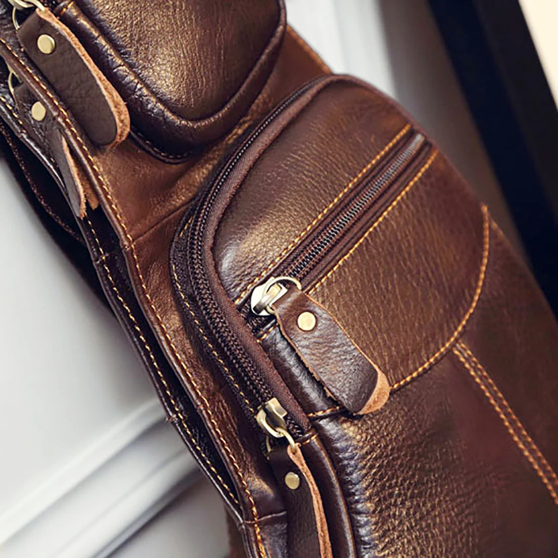 Men Genuine Leather Cross Body Shoulder Sling Backpack Chest Bag Pouch Genuine Leather Casual Travel Retro Male Crossbody Messenger Side Bags