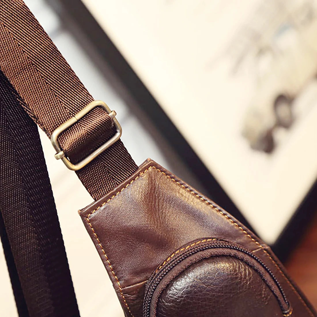 Men Genuine Leather Cross Body Shoulder Sling Backpack Chest Bag Pouch Genuine Leather Casual Travel Retro Male Crossbody Messenger Side Bags
