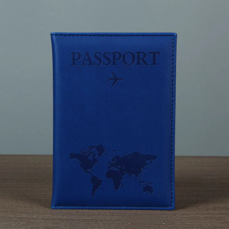 PU Leather Passport Cover For Men & Women Organizer - Protective Card Holder ID Document Covers World Map Travel Passport Case
