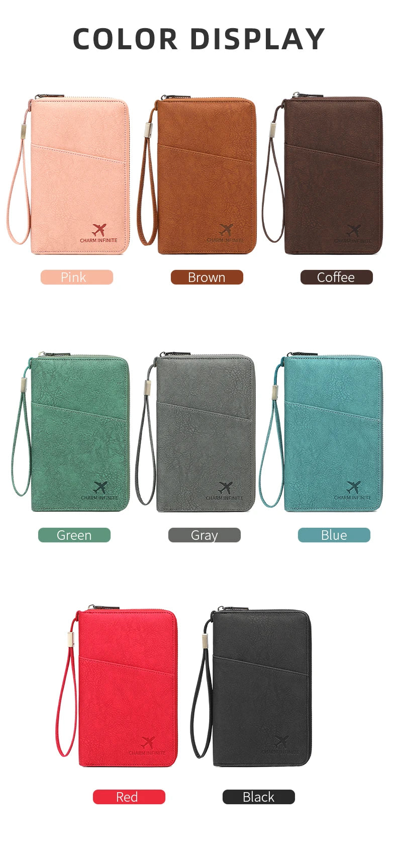 Multi-Functional RFID Blocking Passport Bag Travel Document Holder with Long Zipper Ticket Storage Wallet for Multiple Passports