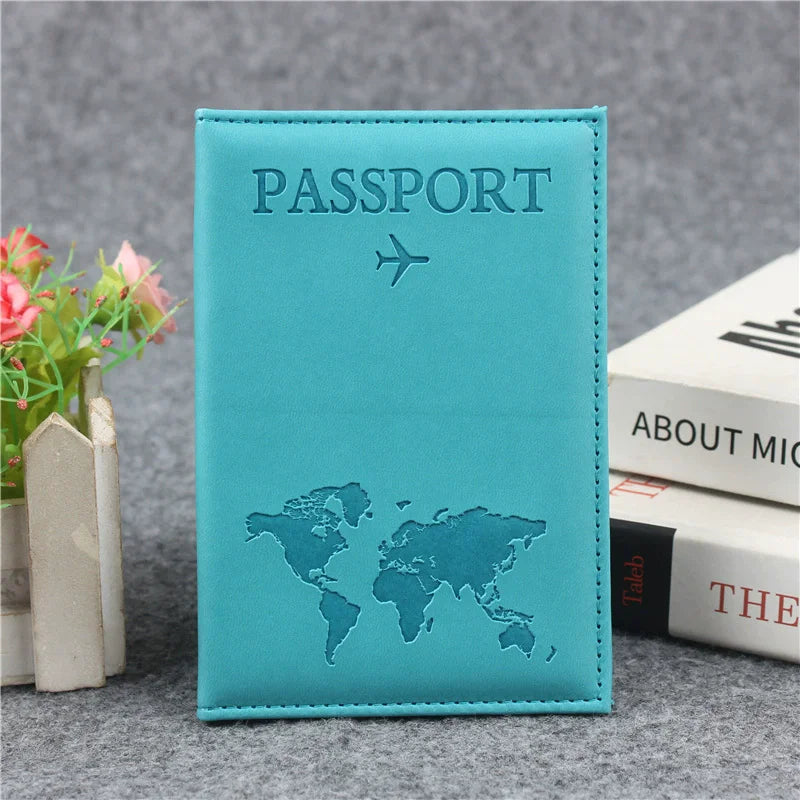 PU Leather Passport Cover For Men & Women Organizer - Protective Card Holder ID Document Covers World Map Travel Passport Case