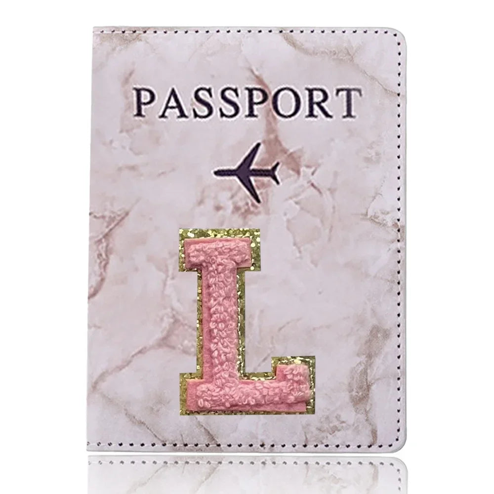 Fashion Passport Protective Cover Embroidery Letter Pattern Travel Passport Holder Wallet Gift PU Leather Card Case Cover Unisex