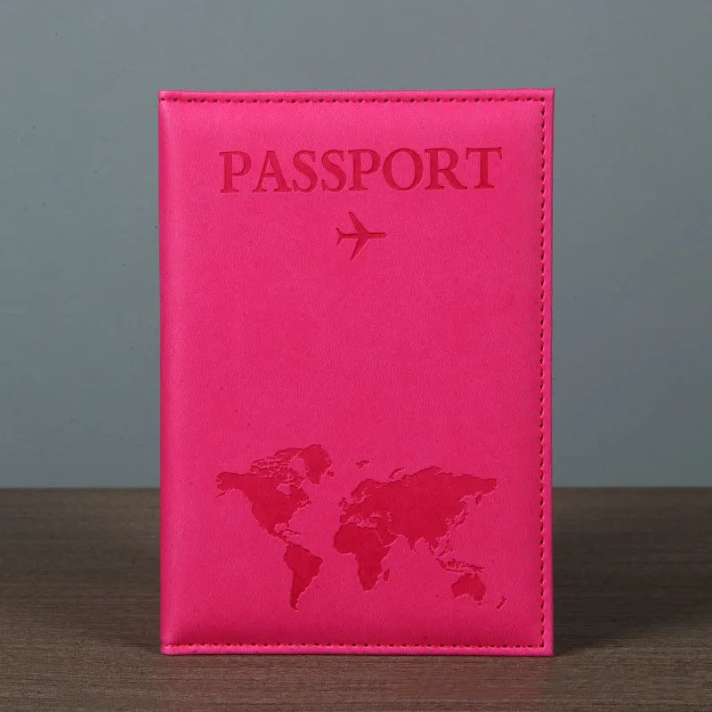 PU Leather Passport Cover For Men & Women Organizer - Protective Card Holder ID Document Covers World Map Travel Passport Case