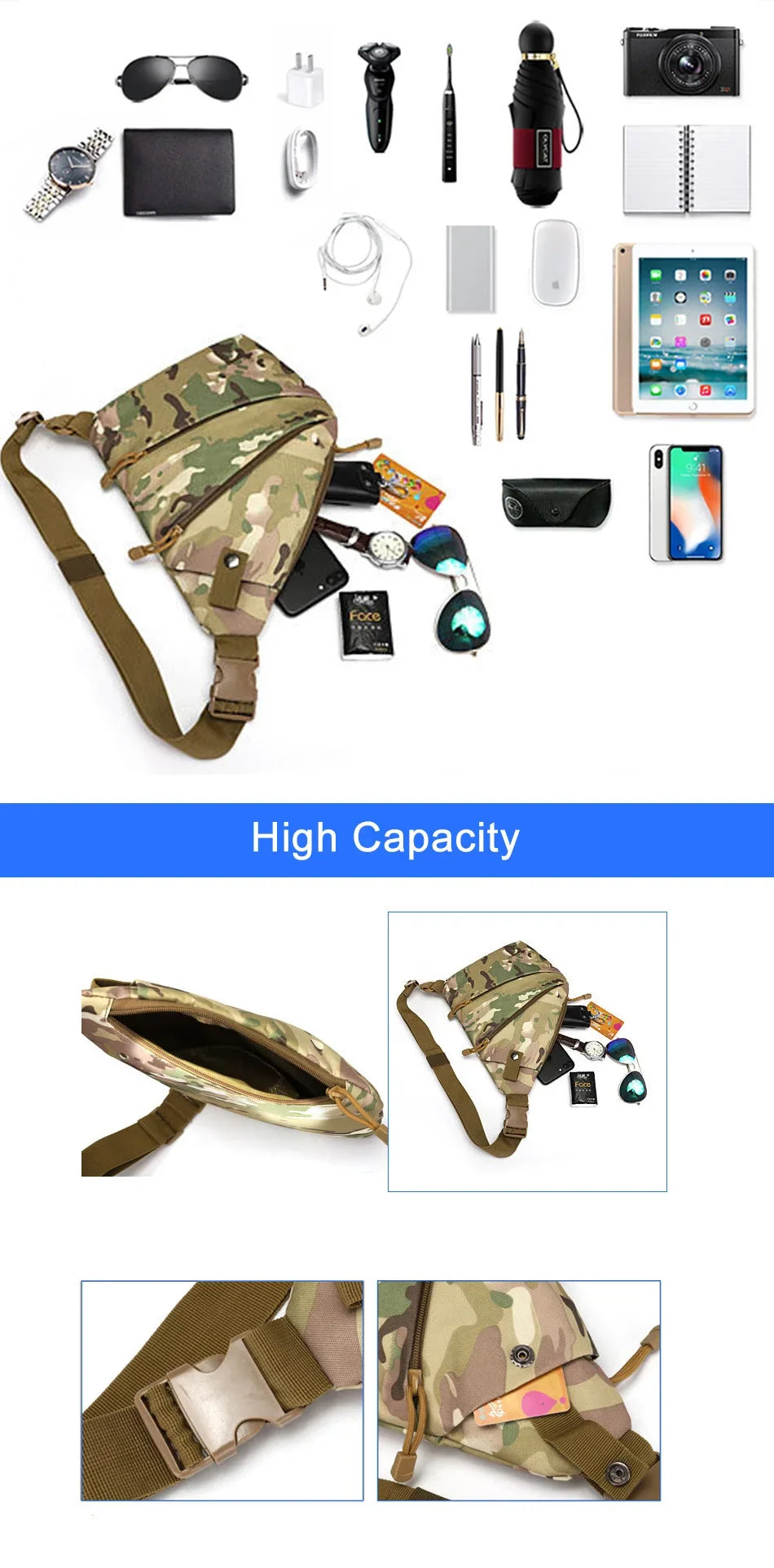 DIENQI Anti-theft Men Chest Bag Waterproof Chest Pack Travel Personal Pocket Tactical Male Sling Bag Chest Cross body Bag Pauch