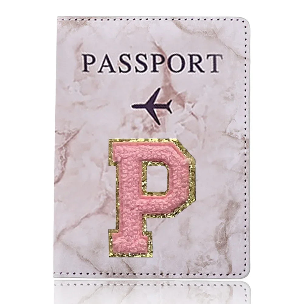 Fashion Passport Protective Cover Embroidery Letter Pattern Travel Passport Holder Wallet Gift PU Leather Card Case Cover Unisex