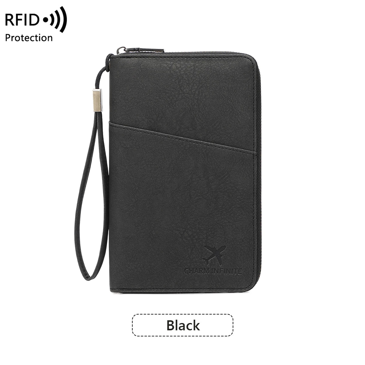 Multi-Functional RFID Blocking Passport Bag Travel Document Holder with Long Zipper Ticket Storage Wallet for Multiple Passports
