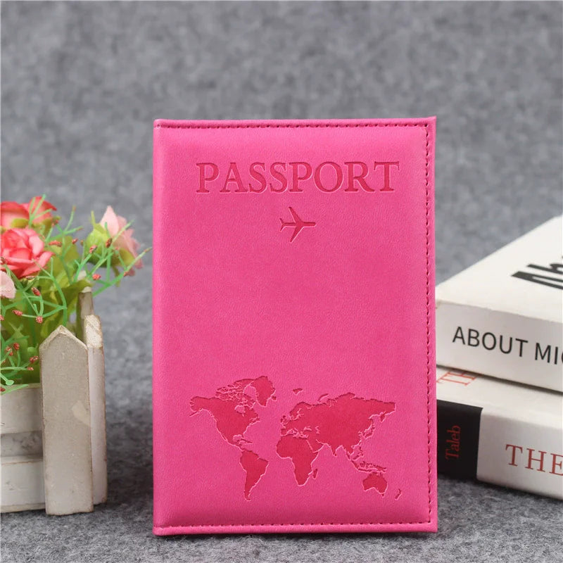 PU Leather Passport Cover For Men & Women Organizer - Protective Card Holder ID Document Covers World Map Travel Passport Case
