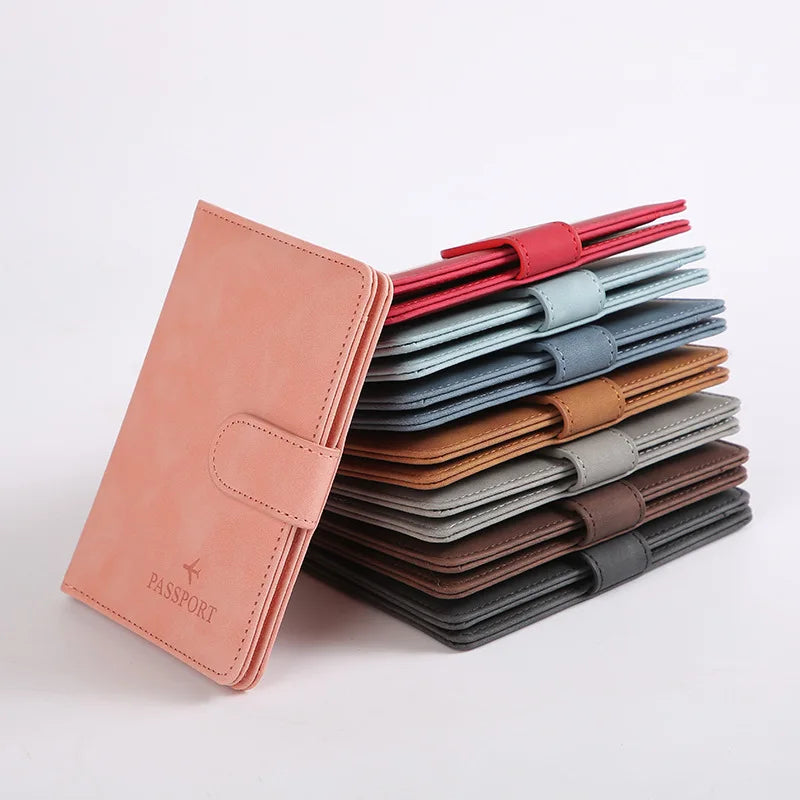 Leather Passport Holder Covers Case Waterproof Travel Credit Card Wallet Cute Passport Book for Women/Men Buckle Passport Cover
