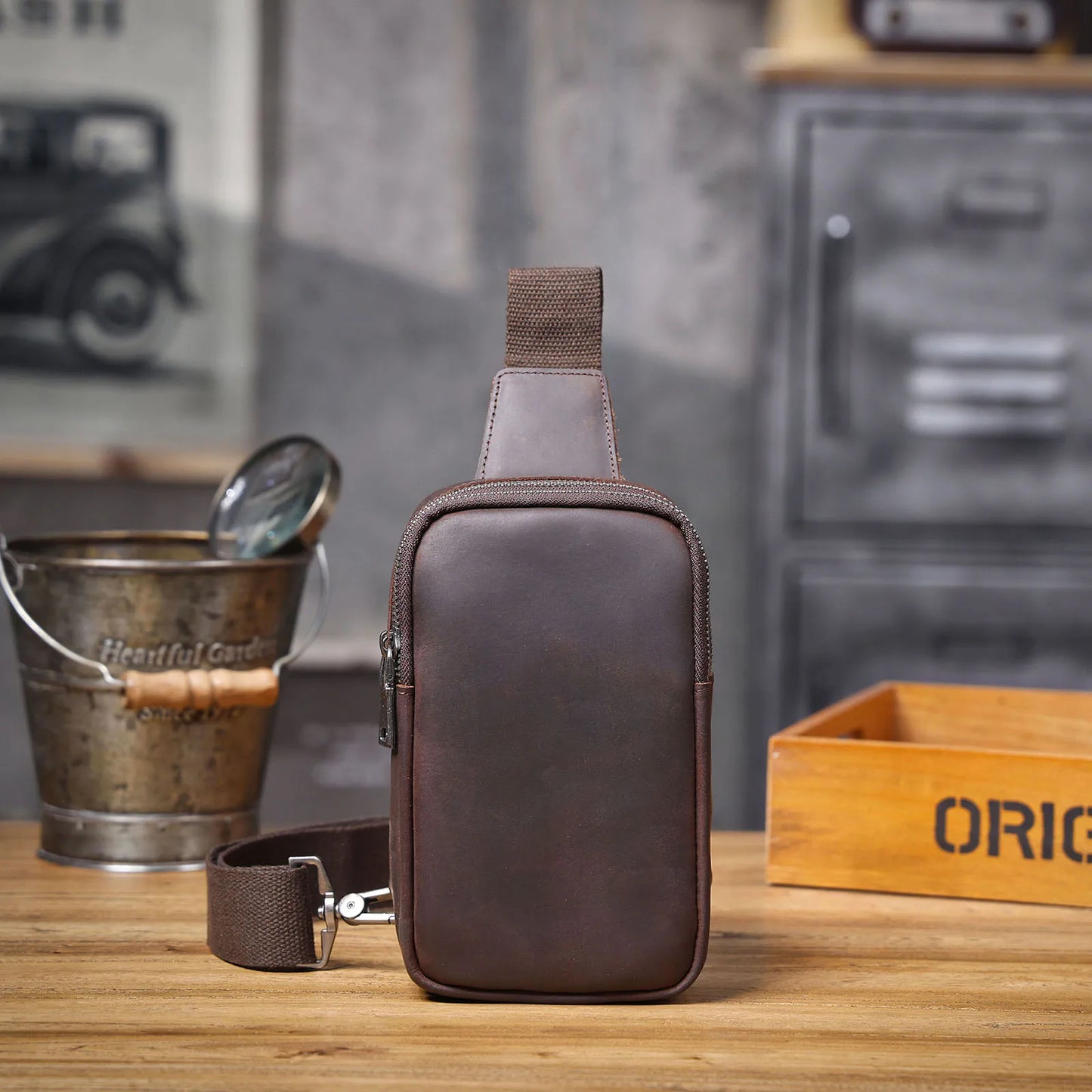 Premium Genuine Leather Chest Bag For men Vintage Full Grain Leather Crossbody Shoulder Bag Sling Bag Daypack Large Capacity