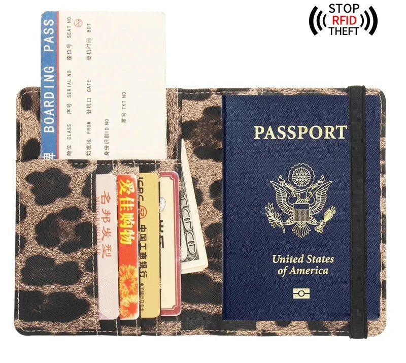 Women Brown Leopard Complex Travel Passport Holder Cover Case with Bandage Men Waterproof Multi-Function Ticket Protective Bags