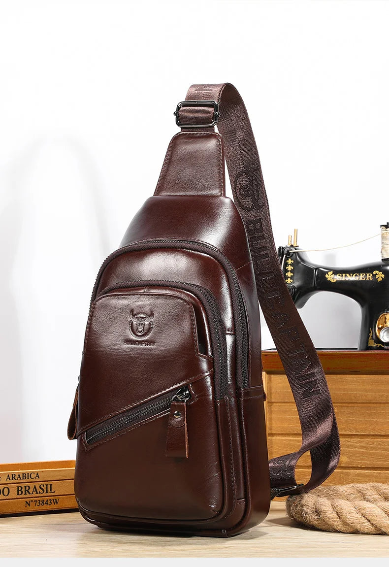 Men's Genuine Leather Chest Bag Large Capacity Casual Men's Messenger Bag Classic Leather Chest Bag XB 127