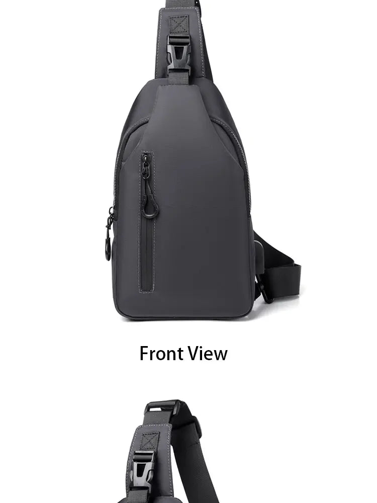 A Cool Men's Messenger Bag Casual Oxford Waterproof And Wearable Shoulder Bag Usb Rechargeable Chest Bag