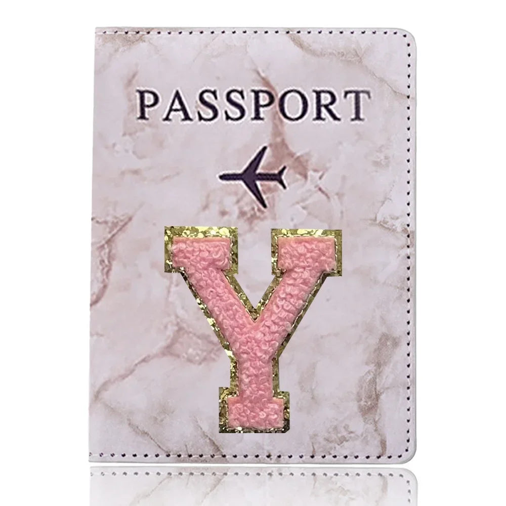 Fashion Passport Protective Cover Embroidery Letter Pattern Travel Passport Holder Wallet Gift PU Leather Card Case Cover Unisex