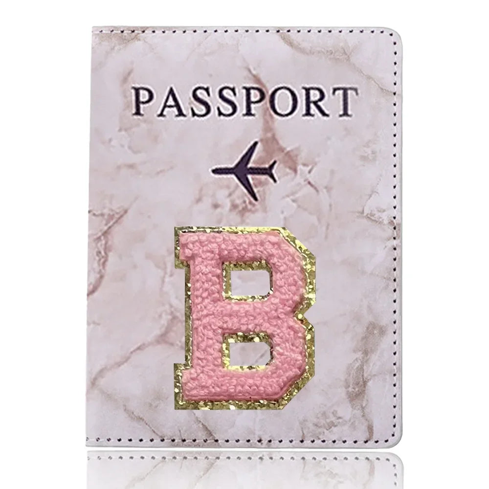 Fashion Passport Protective Cover Embroidery Letter Pattern Travel Passport Holder Wallet Gift PU Leather Card Case Cover Unisex