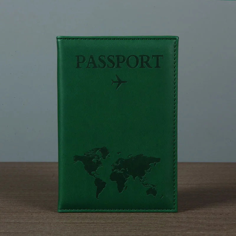 PU Leather Passport Cover For Men & Women Organizer - Protective Card Holder ID Document Covers World Map Travel Passport Case