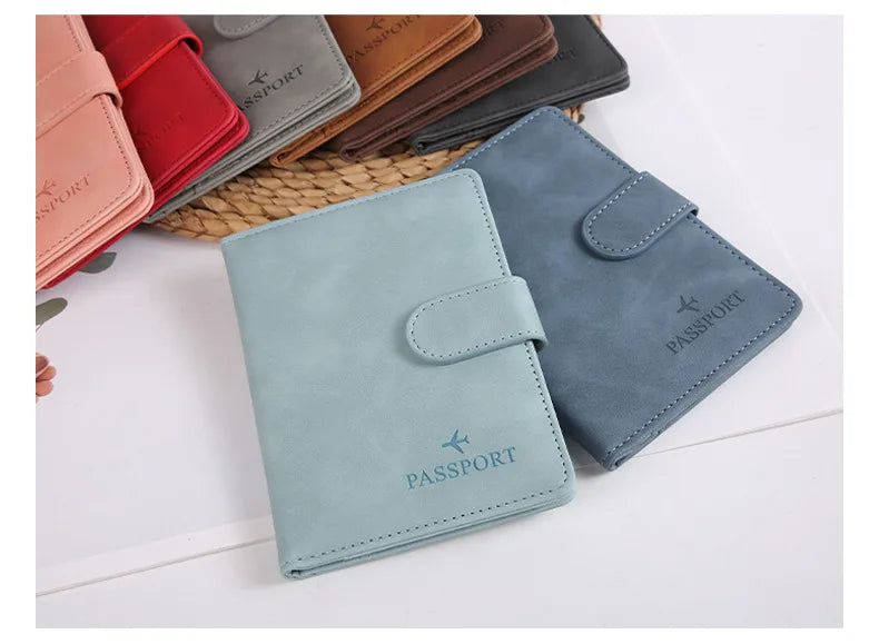 Leather Passport Holder Covers Case Waterproof Travel Credit Card Wallet Cute Passport Book for Women/Men Buckle Passport Cover