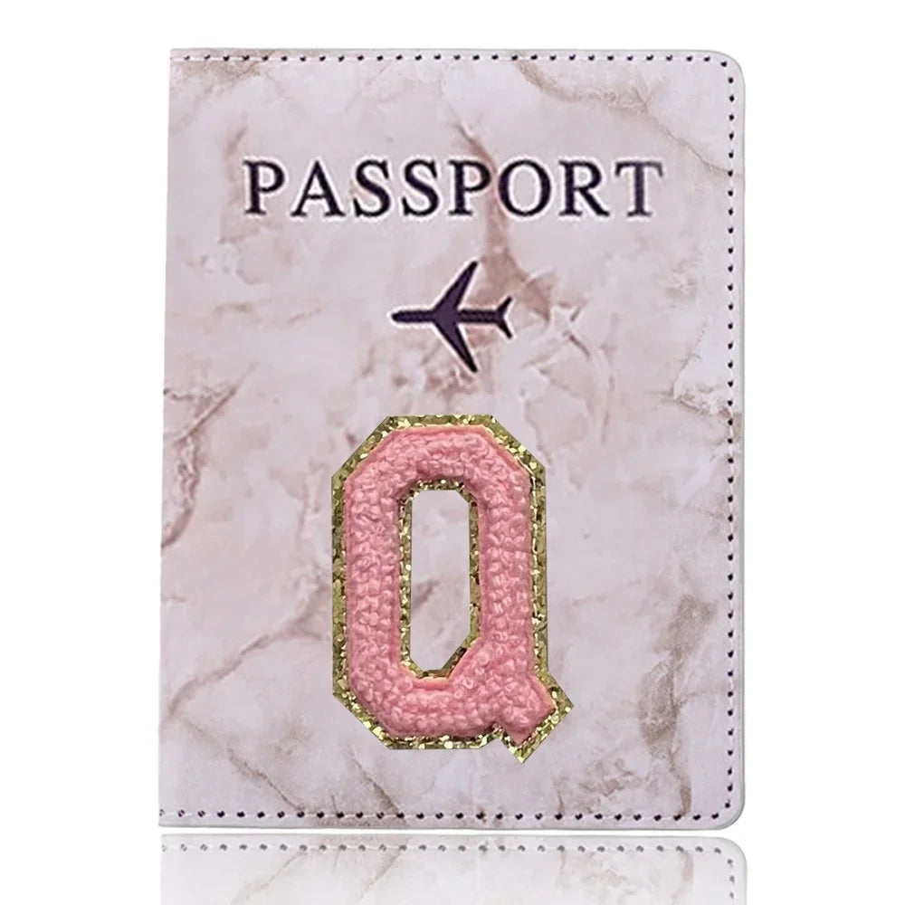 Fashion Passport Protective Cover Embroidery Letter Pattern Travel Passport Holder Wallet Gift PU Leather Card Case Cover Unisex
