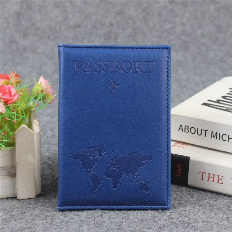 PU Leather Passport Cover For Men & Women Organizer - Protective Card Holder ID Document Covers World Map Travel Passport Case