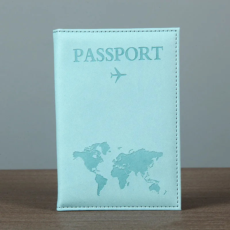 PU Leather Passport Cover For Men & Women Organizer - Protective Card Holder ID Document Covers World Map Travel Passport Case