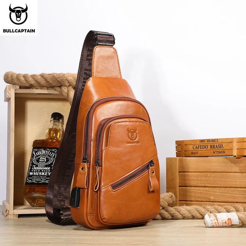 Men's Genuine Leather Chest Bag Large Capacity Casual Men's Messenger Bag Classic Leather Chest Bag XB 127
