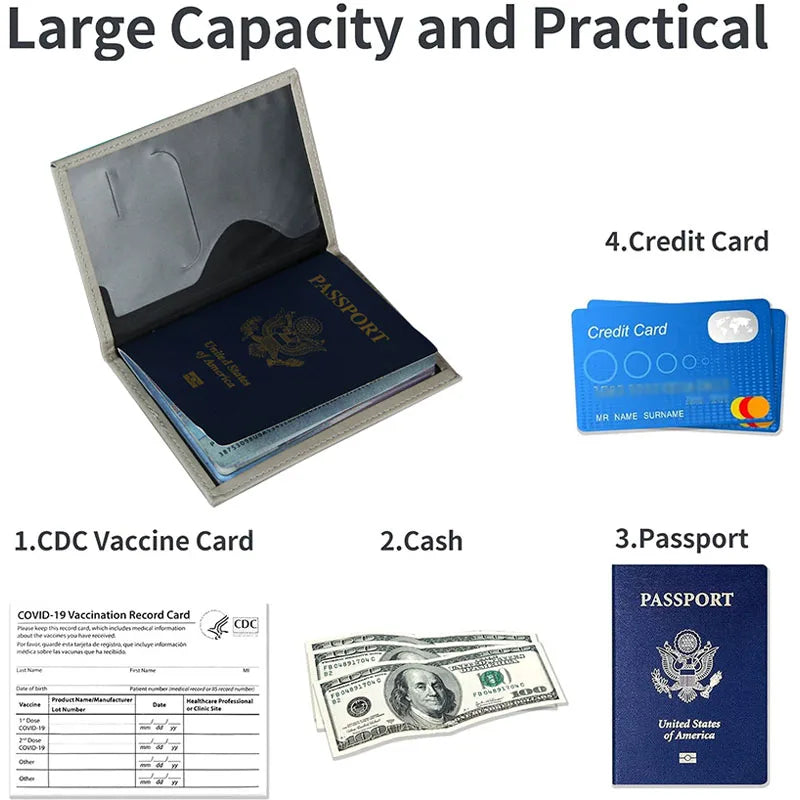 PU Leather Passport Cover For Men & Women Organizer - Protective Card Holder ID Document Covers World Map Travel Passport Case