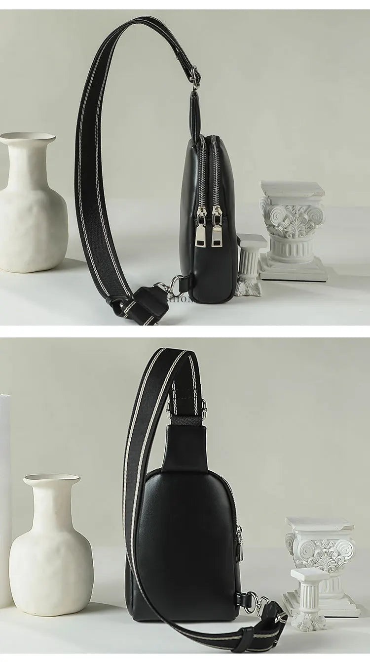 Unisex small chest bag 2024 new soft leather waist bag mobile phone bag fashionable and versatile women's one shoulder crossbody