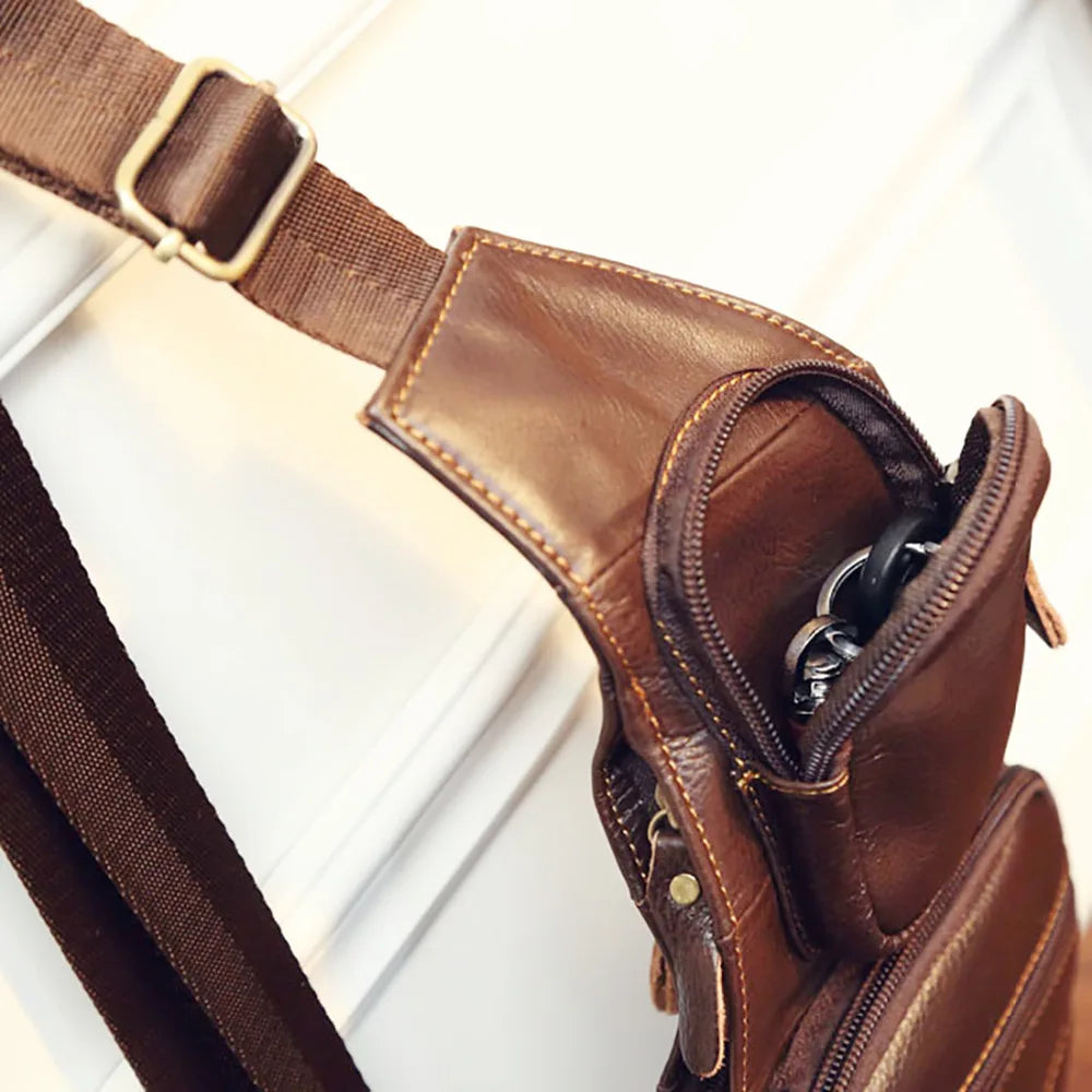 Men Genuine Leather Cross Body Shoulder Sling Backpack Chest Bag Pouch Genuine Leather Casual Travel Retro Male Crossbody Messenger Side Bags