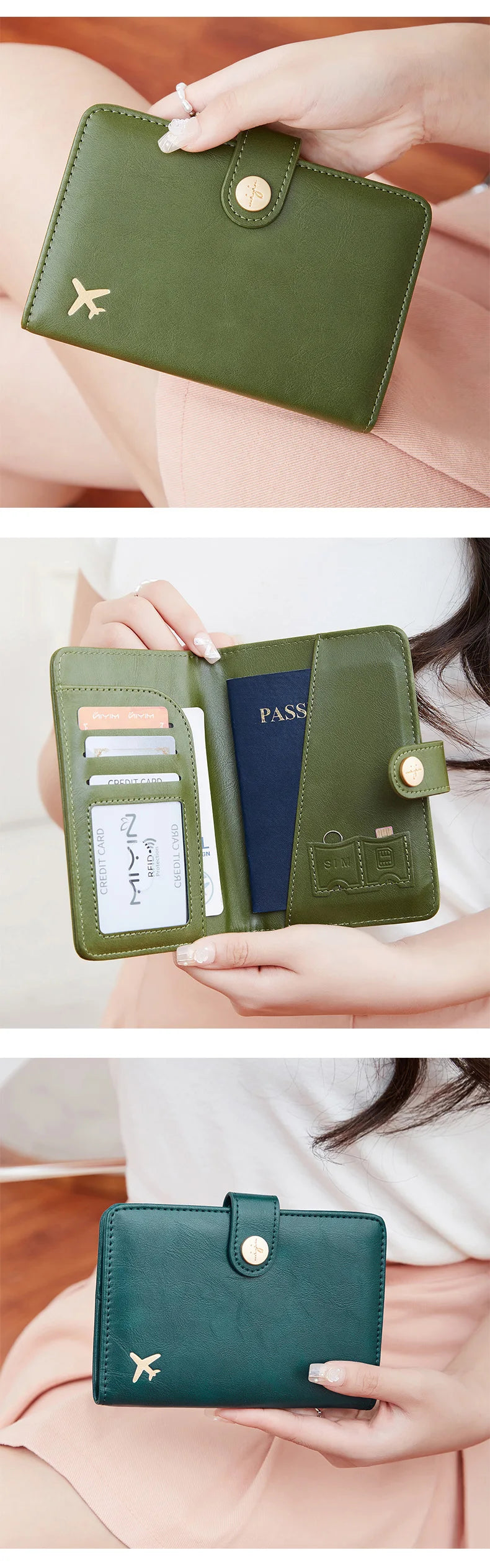 Minimalist and fashionable RFID passport clip multifunctional PU leather wallet case ID card credit card holder travel accessory