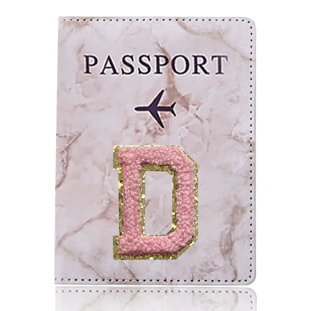 Fashion Passport Protective Cover Embroidery Letter Pattern Travel Passport Holder Wallet Gift PU Leather Card Case Cover Unisex