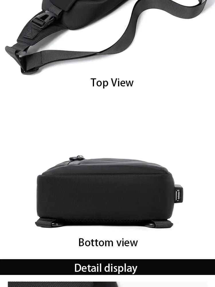 A Cool Men's Messenger Bag Casual Oxford Waterproof And Wearable Shoulder Bag Usb Rechargeable Chest Bag