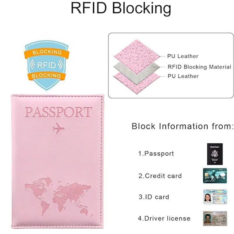 PU Leather Passport Cover For Men & Women Organizer - Protective Card Holder ID Document Covers World Map Travel Passport Case
