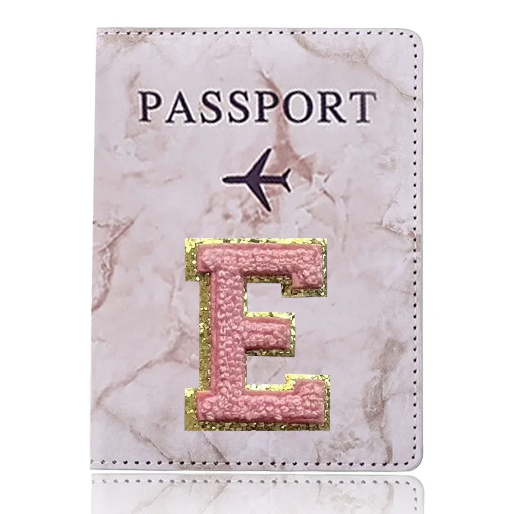 Fashion Passport Protective Cover Embroidery Letter Pattern Travel Passport Holder Wallet Gift PU Leather Card Case Cover Unisex