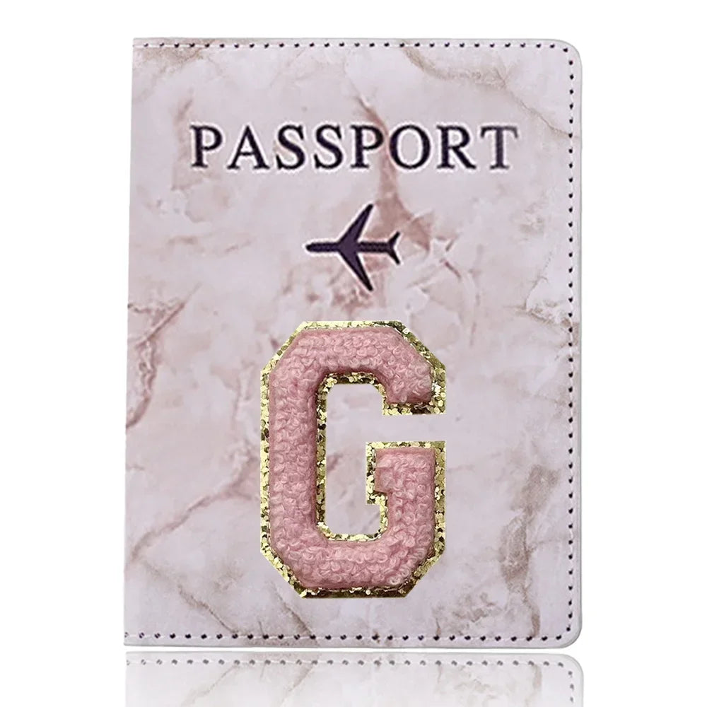 Fashion Passport Protective Cover Embroidery Letter Pattern Travel Passport Holder Wallet Gift PU Leather Card Case Cover Unisex