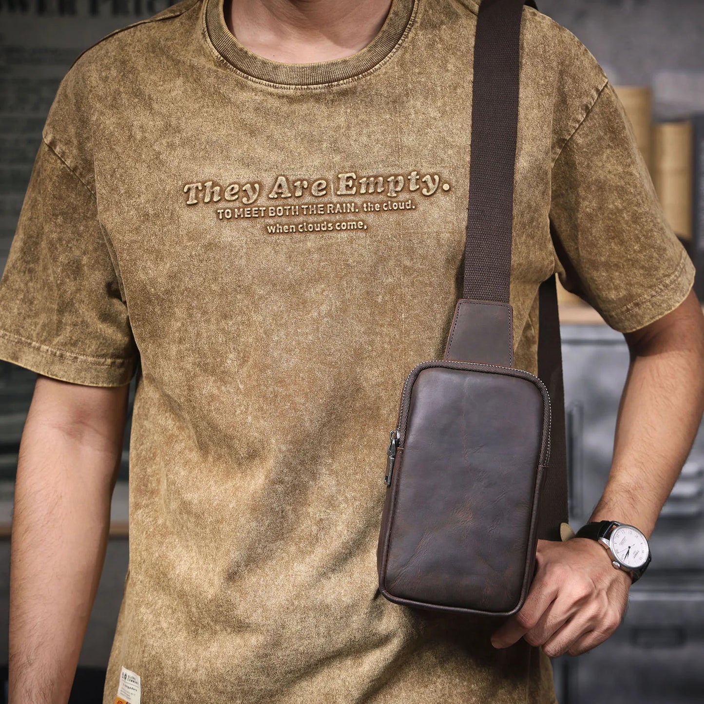 Premium Genuine Leather Chest Bag For men Vintage Full Grain Leather Crossbody Shoulder Bag Sling Bag Daypack Large Capacity