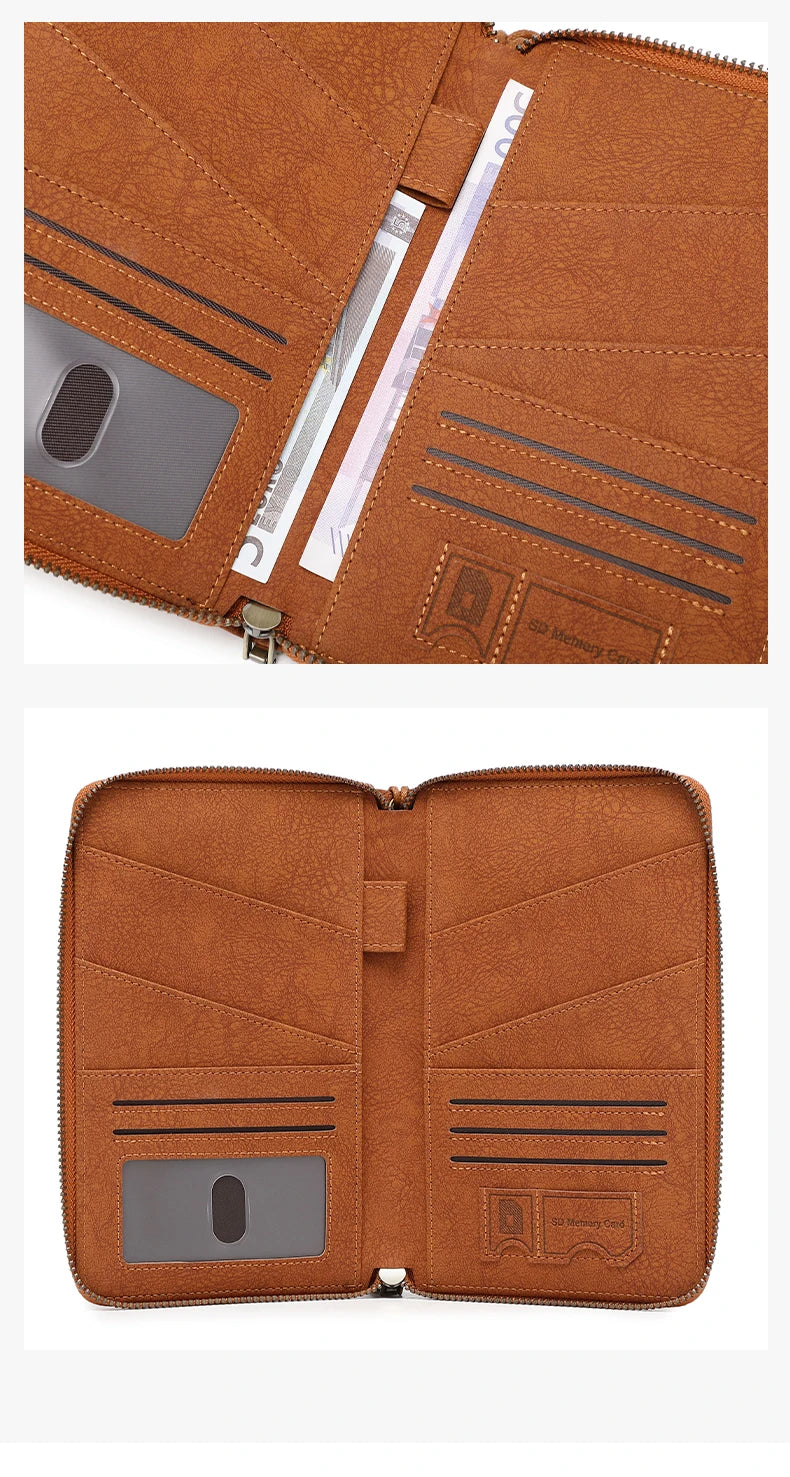 Multi-Functional RFID Blocking Passport Bag Travel Document Holder with Long Zipper Ticket Storage Wallet for Multiple Passports