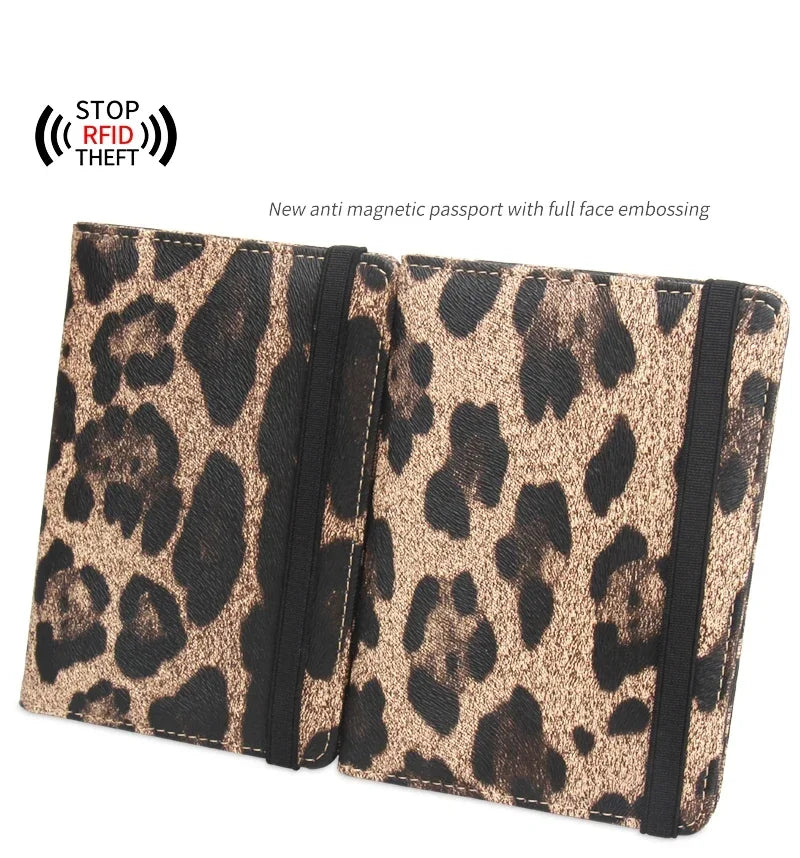 Women Brown Leopard Complex Travel Passport Holder Cover Case with Bandage Men Waterproof Multi-Function Ticket Protective Bags