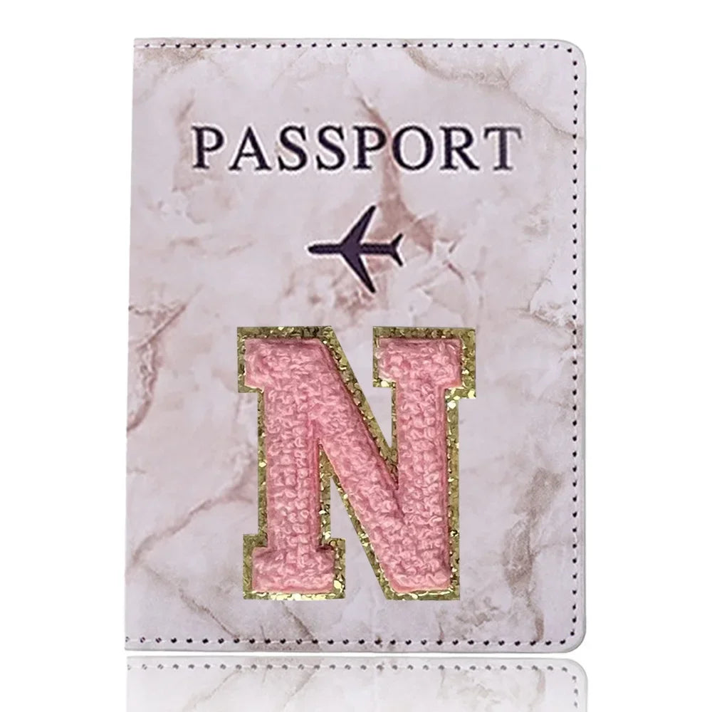 Fashion Passport Protective Cover Embroidery Letter Pattern Travel Passport Holder Wallet Gift PU Leather Card Case Cover Unisex