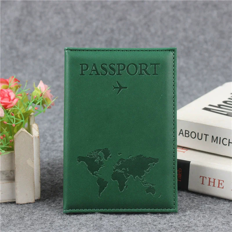 PU Leather Passport Cover For Men & Women Organizer - Protective Card Holder ID Document Covers World Map Travel Passport Case