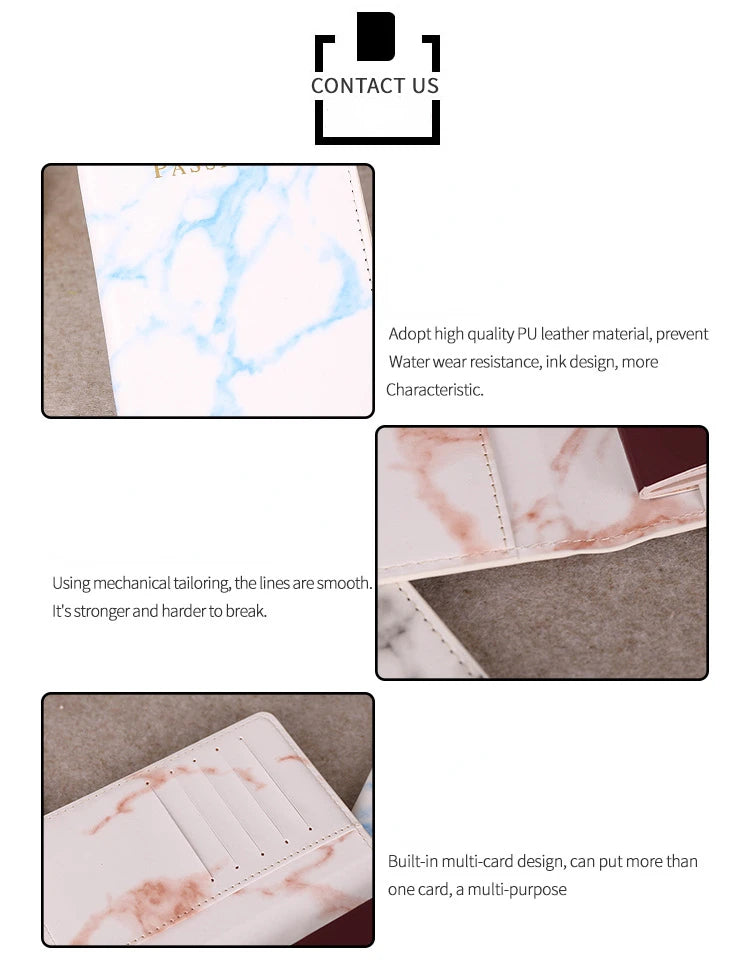 Fashion Women Men Passport Cover Pu Leather Marble Style Travel ID Credit Card Passport Holder Packet Wallet Purse Bags Pouch