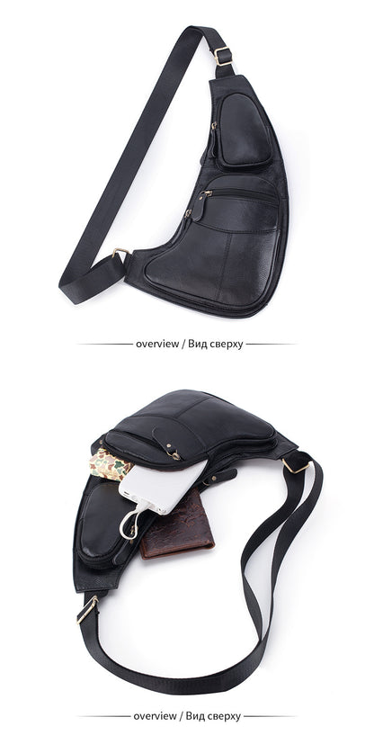 Men Genuine Leather Cross Body Shoulder Sling Backpack Chest Bag Pouch Genuine Leather Casual Travel Retro Male Crossbody Messenger Side Bags