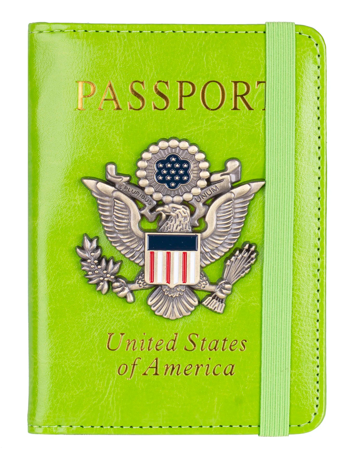 RFID Blocking Leather Passport Holder With 3D Metal Badge, Travel Document Passport Wallet Organizer