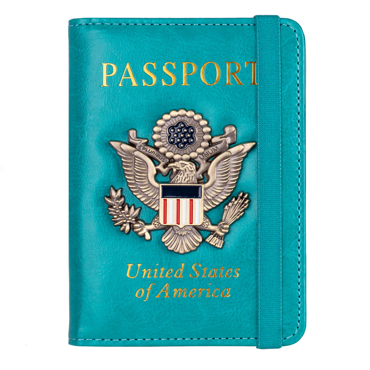 RFID Blocking Leather Passport Holder With 3D Metal Badge, Travel Document Passport Wallet Organizer
