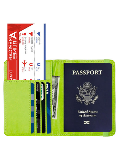 RFID Blocking Leather Passport Holder With 3D Metal Badge, Travel Document Passport Wallet Organizer