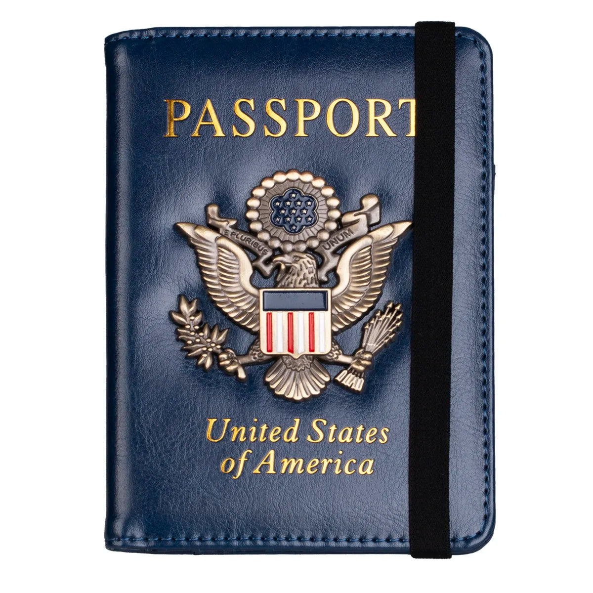 RFID Blocking Leather Passport Holder With 3D Metal Badge, Travel Document Passport Wallet Organizer