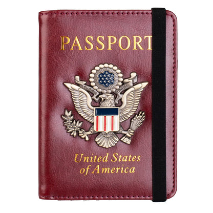 RFID Blocking Leather Passport Holder With 3D Metal Badge, Travel Document Passport Wallet Organizer