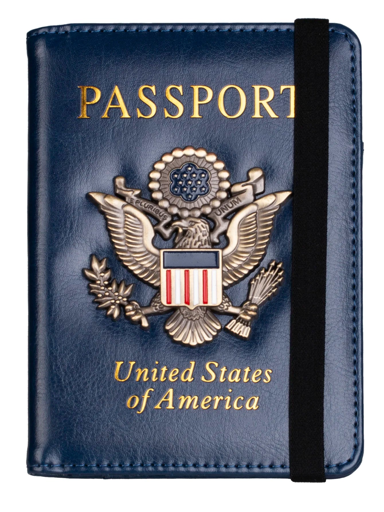 RFID Blocking Leather Passport Holder With 3D Metal Badge, Travel Document Passport Wallet Organizer