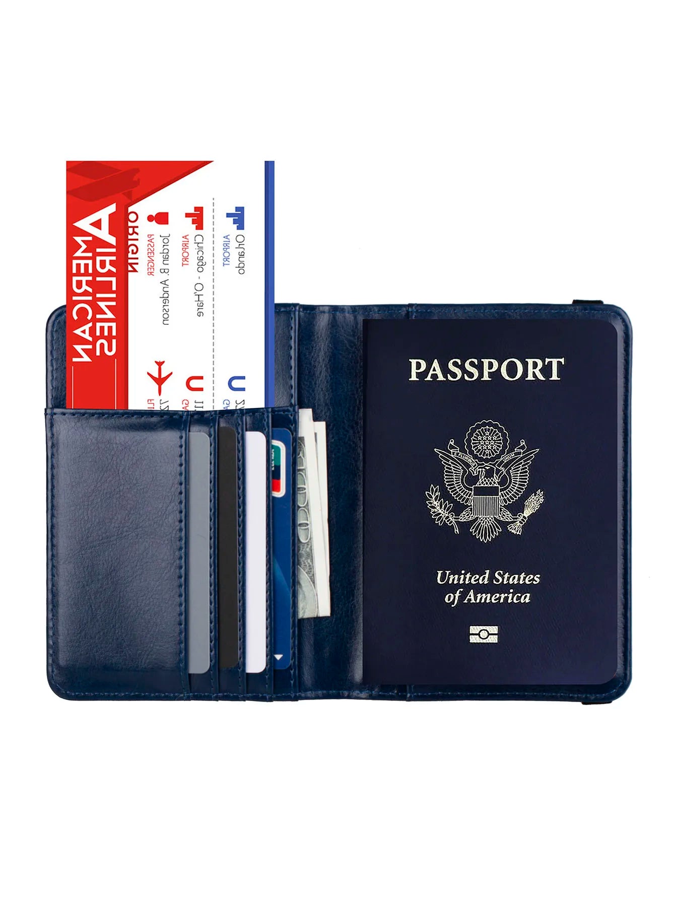 RFID Blocking Leather Passport Holder With 3D Metal Badge, Travel Document Passport Wallet Organizer