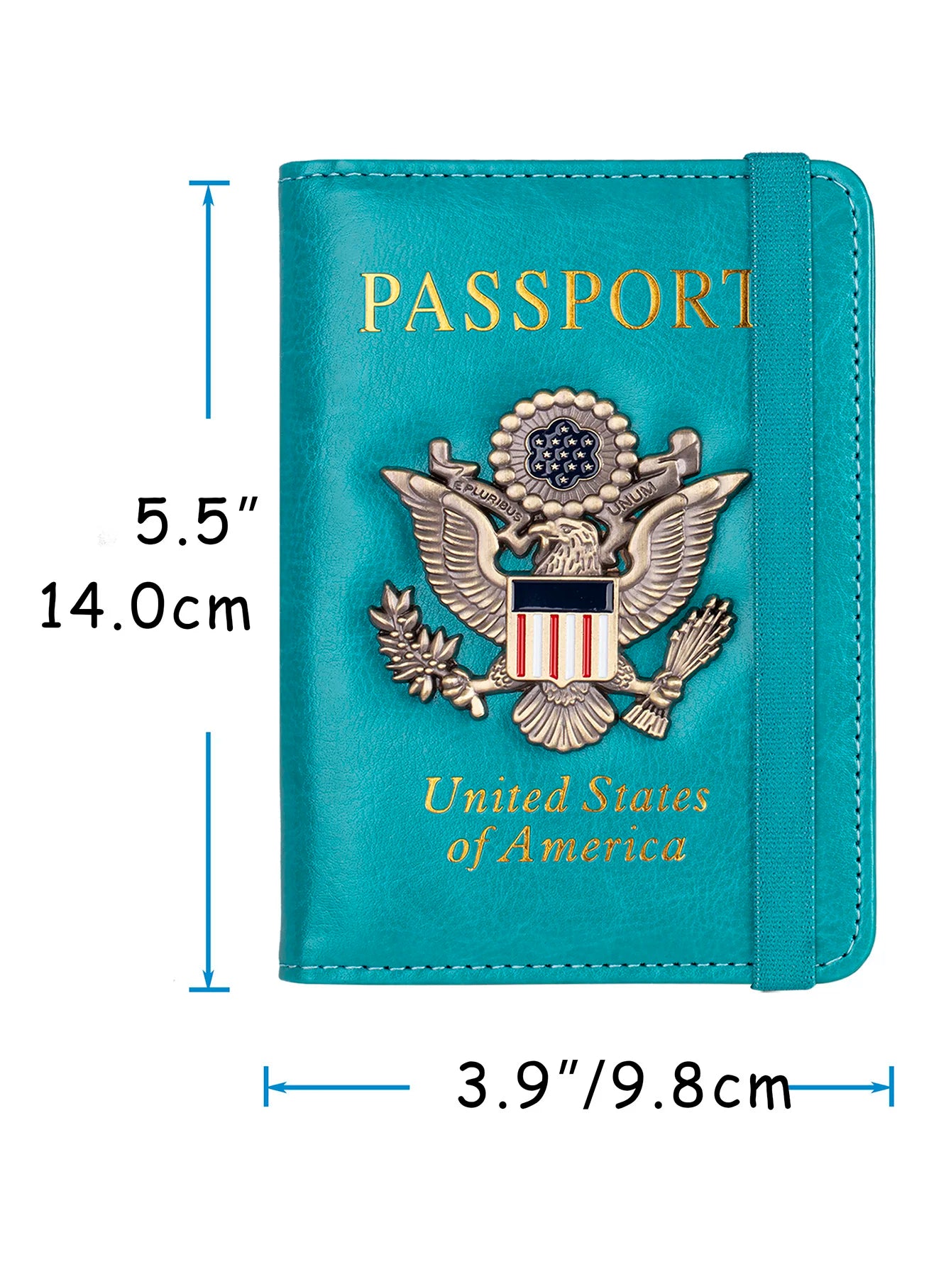 RFID Blocking Leather Passport Holder With 3D Metal Badge, Travel Document Passport Wallet Organizer